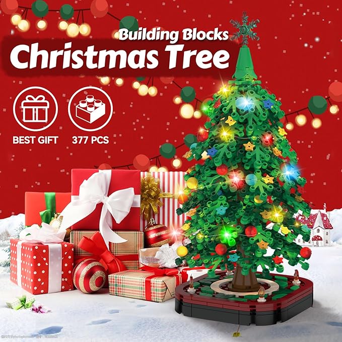 Christmas Tree Building Blocks SetDIY Christmas Tree Toy Bricks with LED Light Creative Educational STEM Gift for Boys and Girls Creative Home Decor Building Toys Gifts for Kids Adults Teens