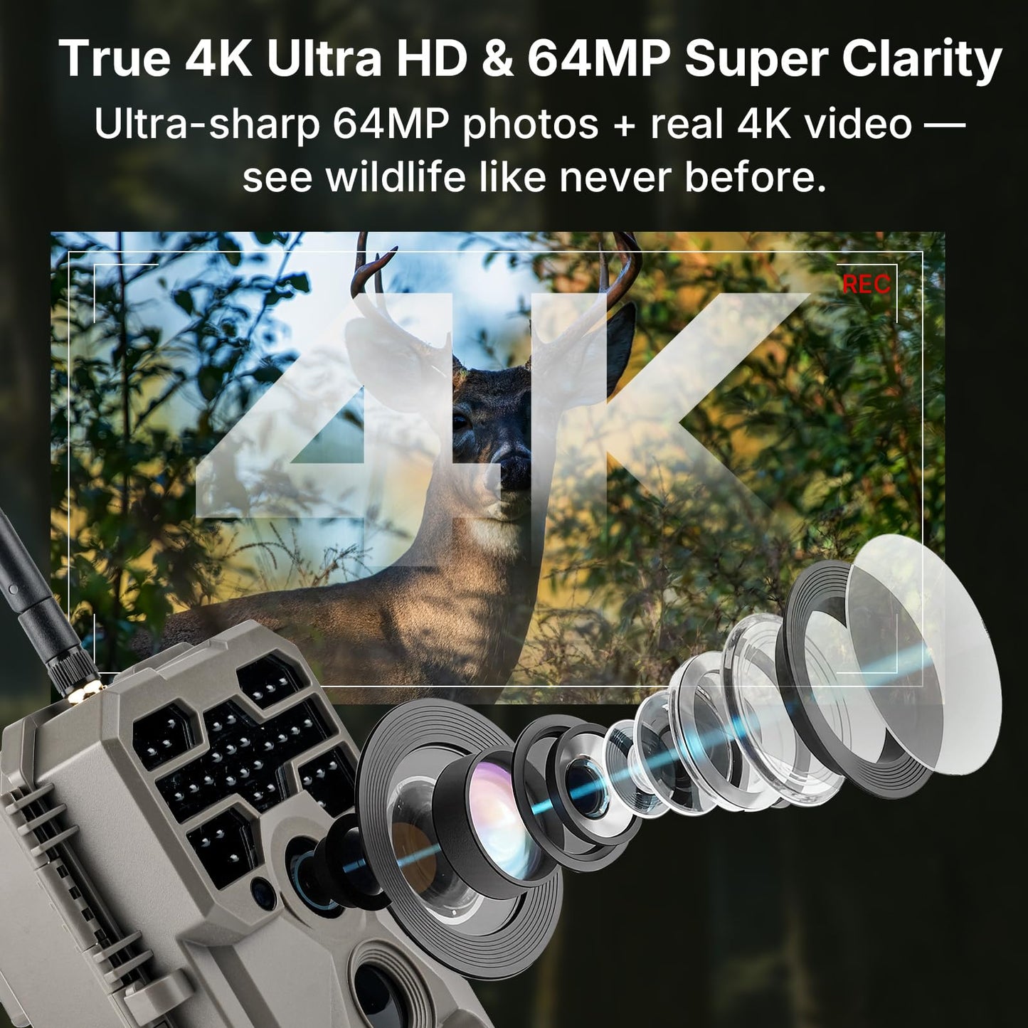 GardePro A80 WiFi Trail Camera (Non-Cellular), 4K Video & 64MP Photo, Live View, No-Glow IR Night Vision, Motion Detection