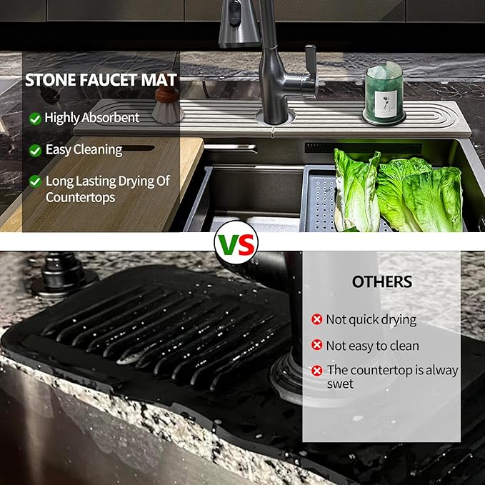 Faucet Mat For Kitchen Sink, 23.6"Diatomite Absorbent Faucet Mat, Sink Stone