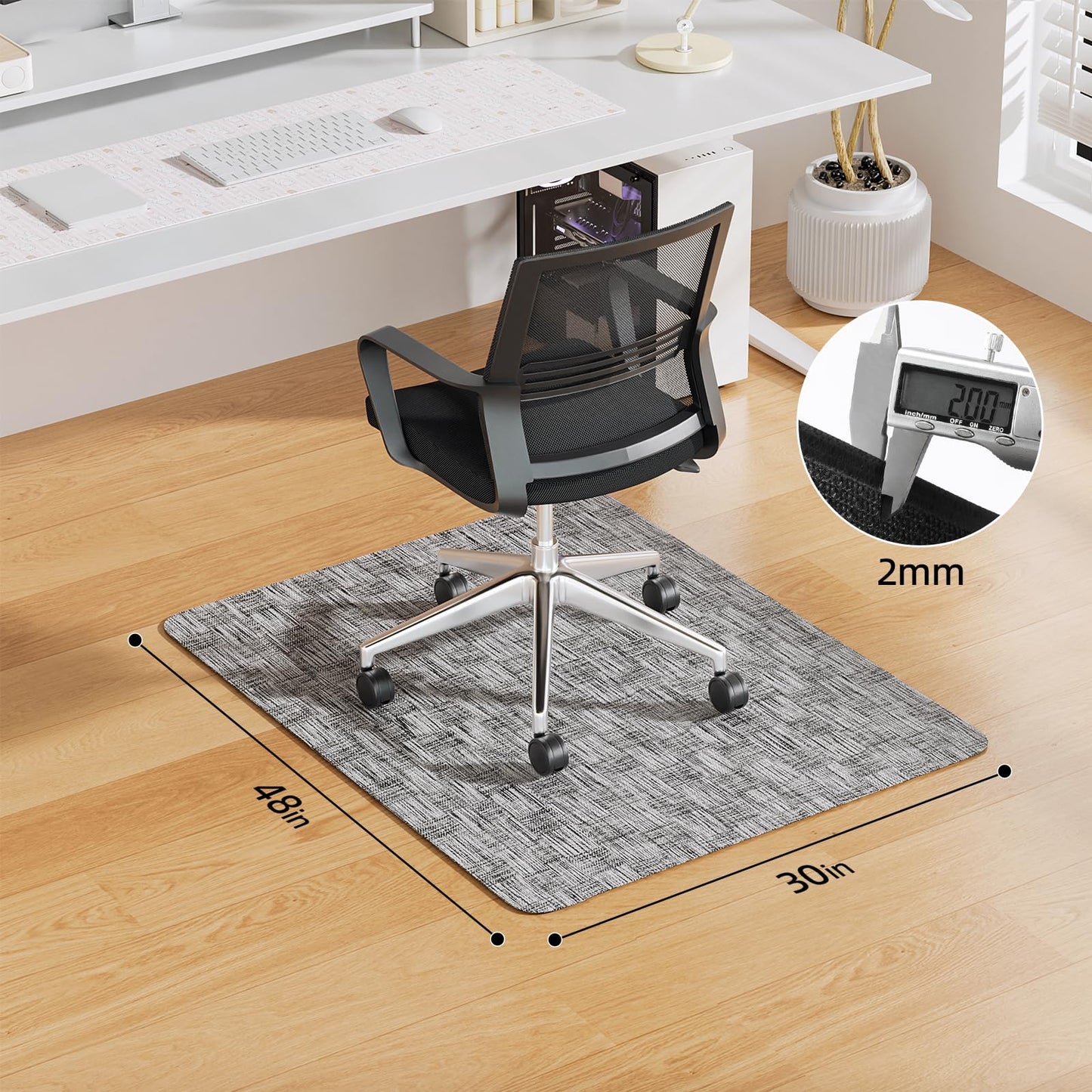 Yecaye Office Chair Mat for Hardwood Floor,30" x 48" Under Computer Desk Floor Protects for Rolling Chair,Non Slip PVC Woven Gaming Chair Mat,Not for Carpet (Lightgrey, 30" x 48")