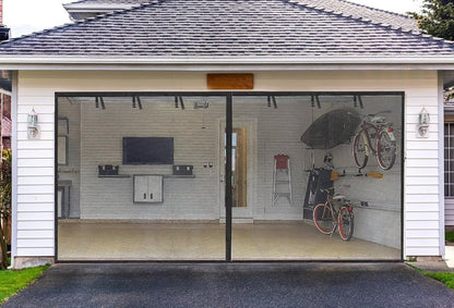 Garage Screen Doors for 1 car garage-8x8FT Fiberglass 1400g/4.1lb Durable Heavy Duty Magnetic Garage Door Screen Retractable Hands Free with 4 Roll Up Straps for Patio Workshop Home Gym Sun Room