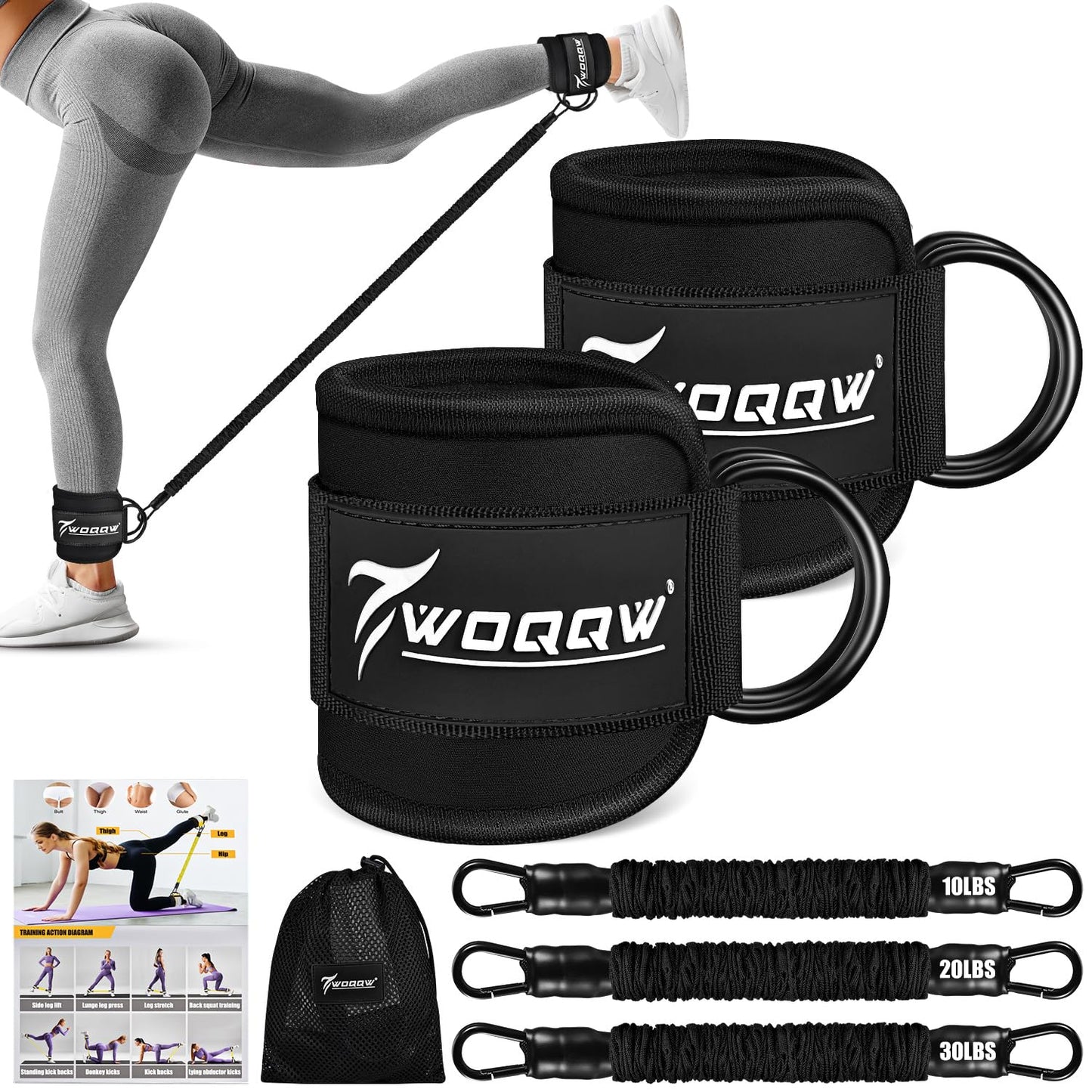 Ankle Resistance Bands with Cuffs, Leg and Glutes Workout Equipment, Resistance Bands with Ankle Straps for Cable Machine Kickbacks, Booty Workouts, Lower Body Exercises - Home Gym Exercise Equipment
