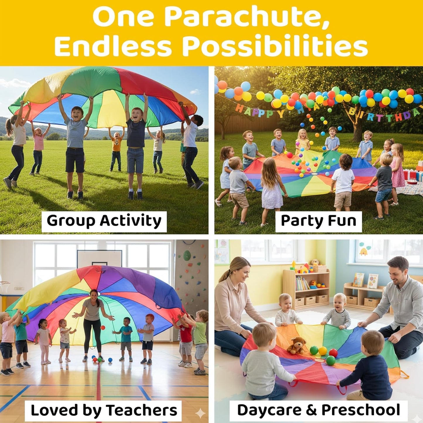 GSi Kids Play Parachute Rainbow Parachute Toy Tent Game for Kids Gymnastics Cooperative Play and Outdoor Playground Activities (6 Feet)