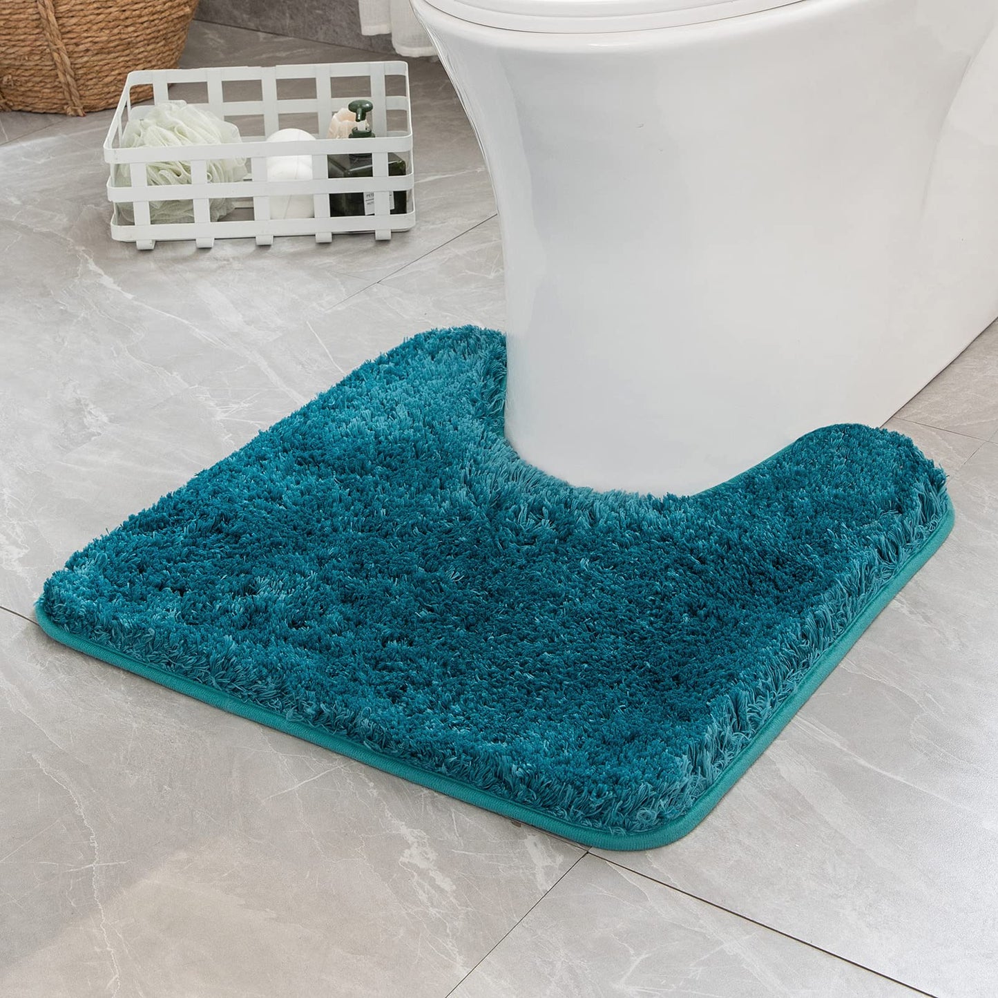 MIULEE Teal Toilet Rugs U-Shaped，Soft Absorbent Microfiber Bathroom Rugs Non Slip Quick Dry Fluffy Contour Bath Mats for Toilet Base Bathroom Floor, Machine Washable, 20x20 Inch