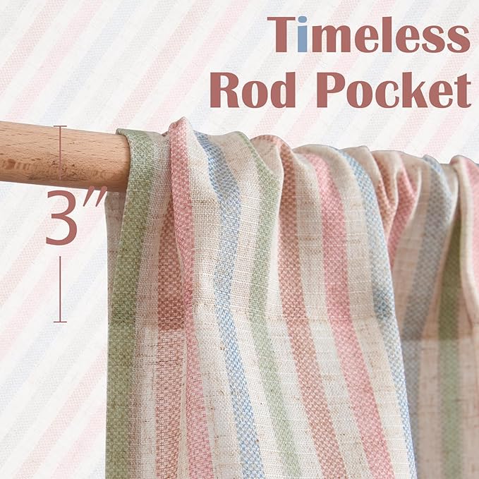 jinchan Striped Linen Kitchen Curtains 36 Inches Christmas Tier Curtains Farmhouse Modern Cafe Style Small Window Treatments Airy Light Filtering Rod Pocket for Living Room Bathroom 2 Panels Candy