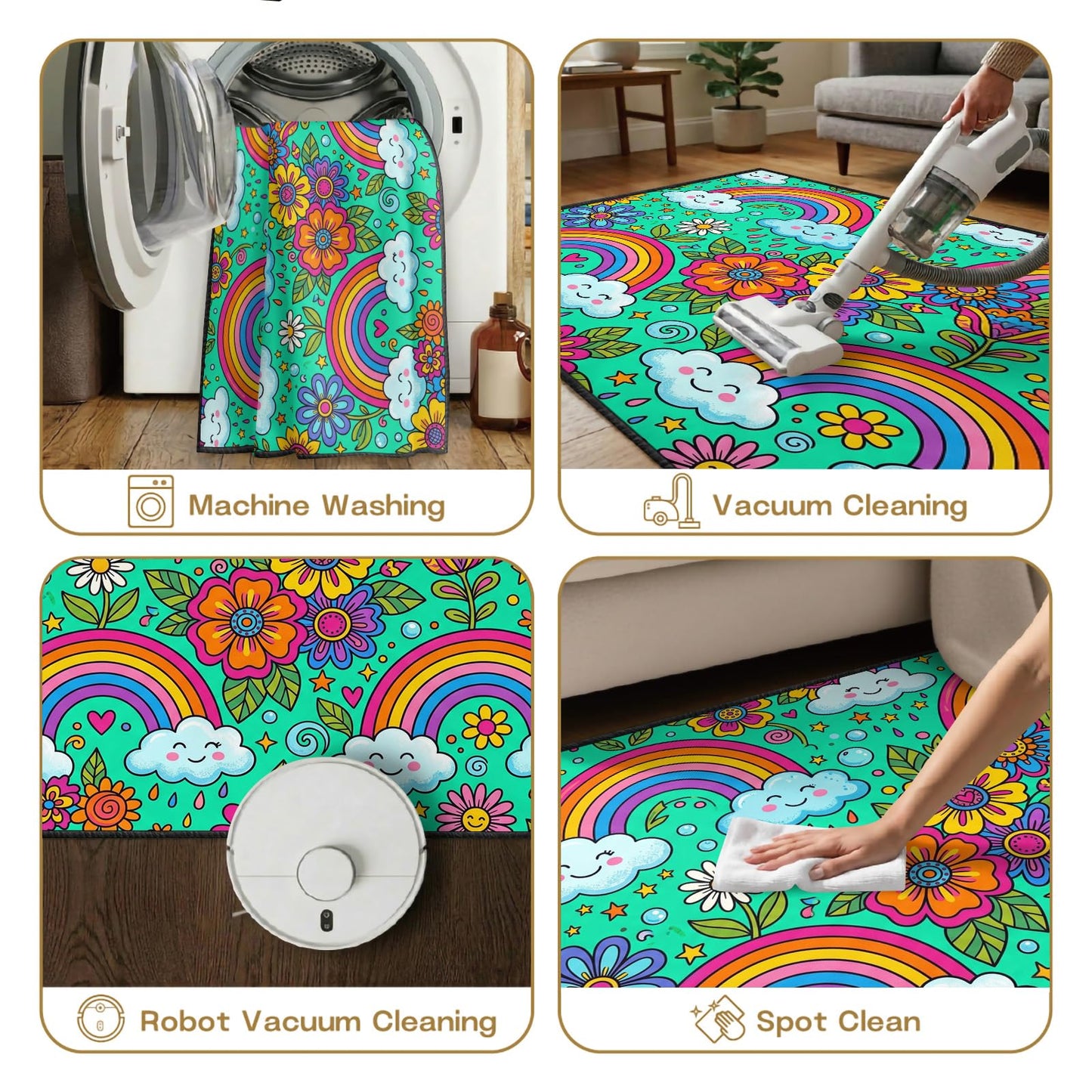 Qorauhy Kids Rainbow Rug for Girls Bedroom 5x8 Cute Cloud Rainbow Area Rug