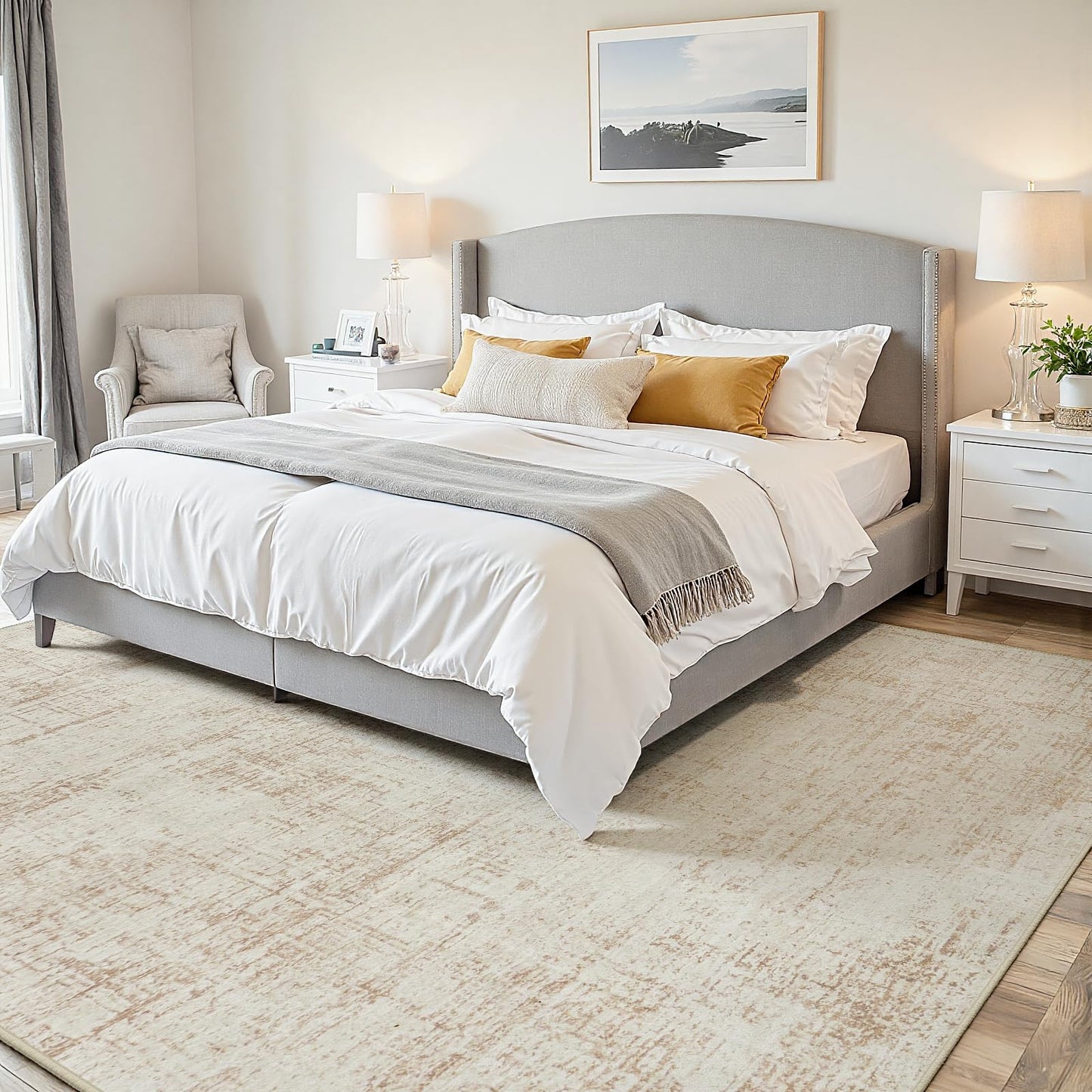 5x8 Area Rugs for Living Room Washable Rug: Anti-Skid Abstract Modern Living Room Rug Soft Thin Carpets Indoor Floor Non-Shedding Carpet for Bedroom Dining Farmhouse Nursery Beige White