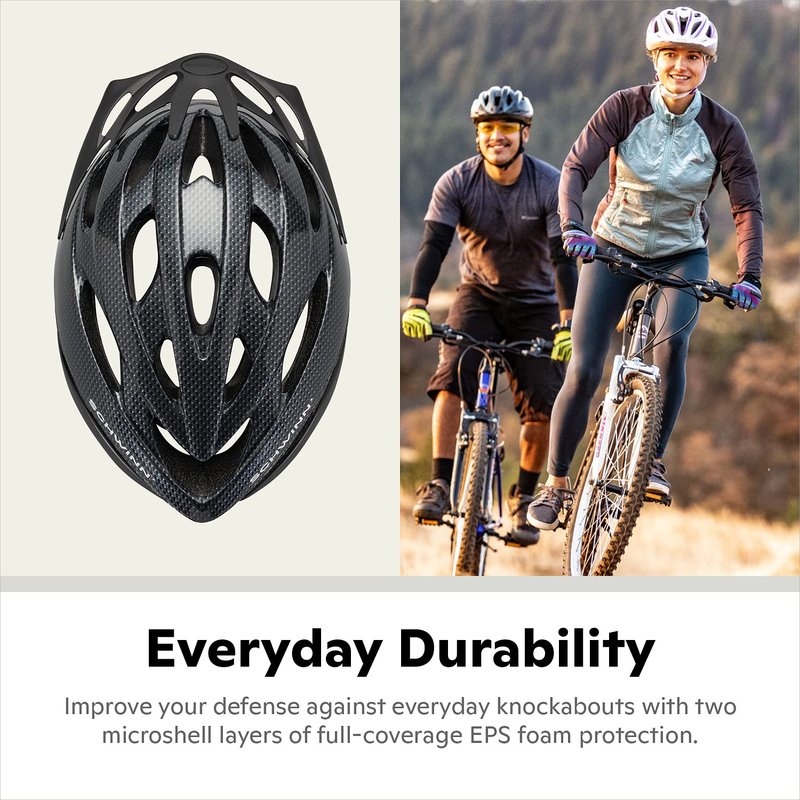 Schwinn Thrasher Helmet for Adults, Black, Size 58 - 62 cm, for Riders Ages 14+, Lightweight Microshell, Adjustable Dial and Straps, Interior Padding, 20 Air Vents, Removable Visor, Adult Bike Helmet