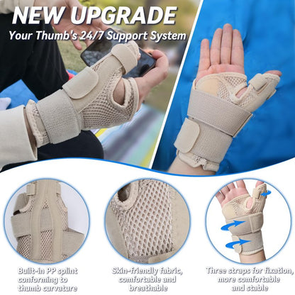 Hamshine New Updated Thumb Brace for Women and Men, Reversible Trigger Thumb Splint for Day & Night Support, Breathable Thumb Stabilizer for Arthritis, Tendonitis, Sprains Thumb Pain Relief (Khaki)