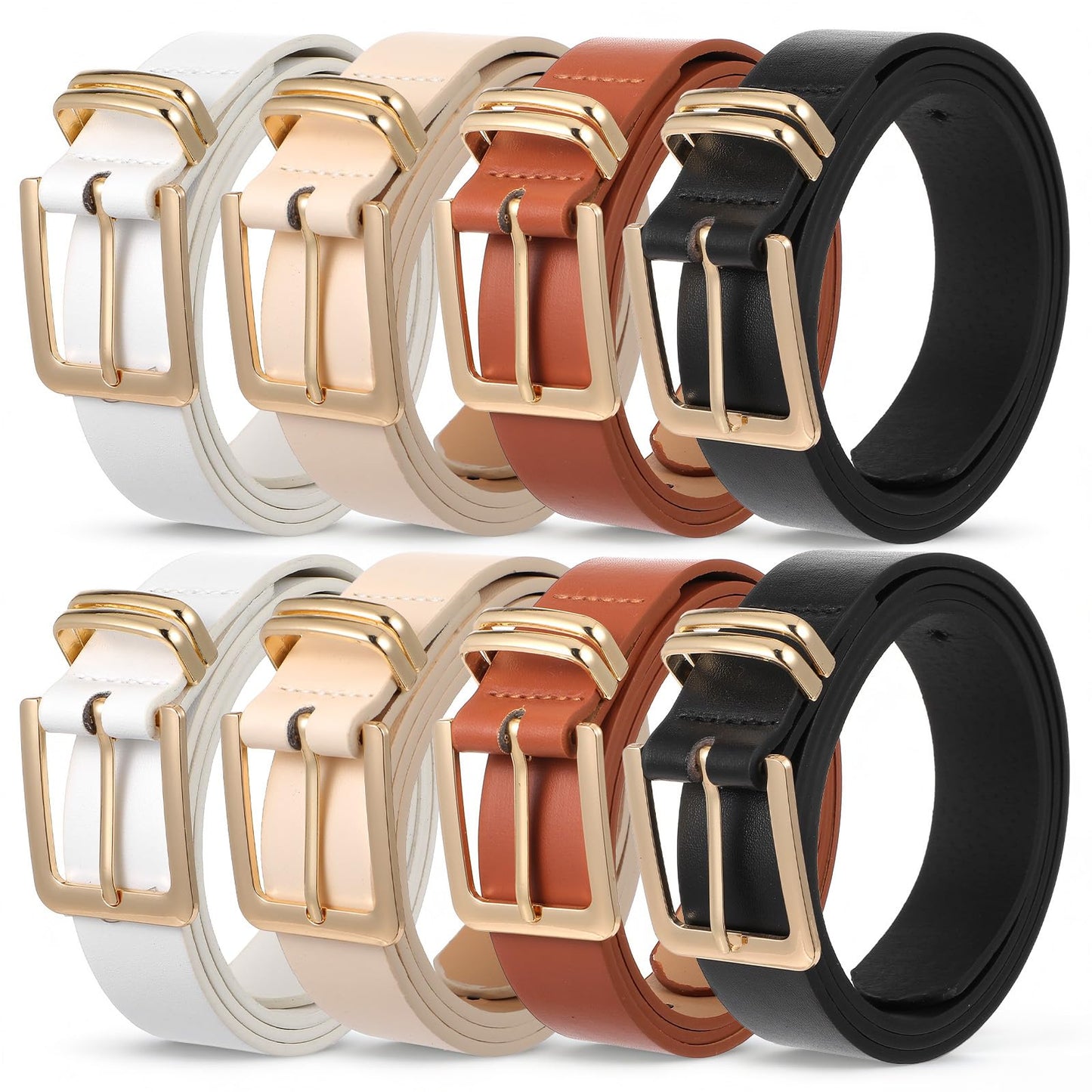 Ckhoid 8 Pcs Womens Leather Belts for Jeans Pants Dresses Fashion Skinny Waist Belts for Women with Gold Buckle (4 Colors)
