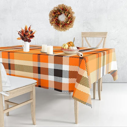 Fall Tablecloth 54"x108" Rectangle Orange Black Buffalo Plaid Fabric Tablecloth Dining Table Cover for Fall Autumn Thanksgiving Harvest Kitchen Farmhouse Outdoor Picnic Camping Party Decor Supplies