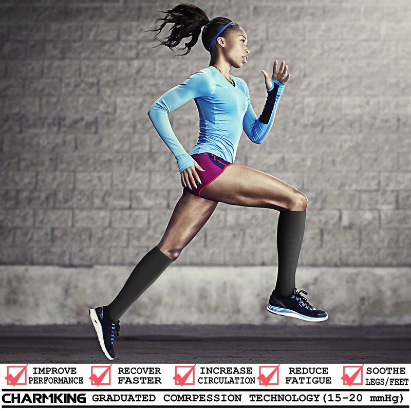 CHARMKING Compression Socks for Women & Men (8 Pairs) 15-20 mmHg Graduated Copper Support Calf Socks are Best for Pregnant, Nurses - Boost Performance, Circulation, Knee High Wide Calf(L/XL, Multi 50)