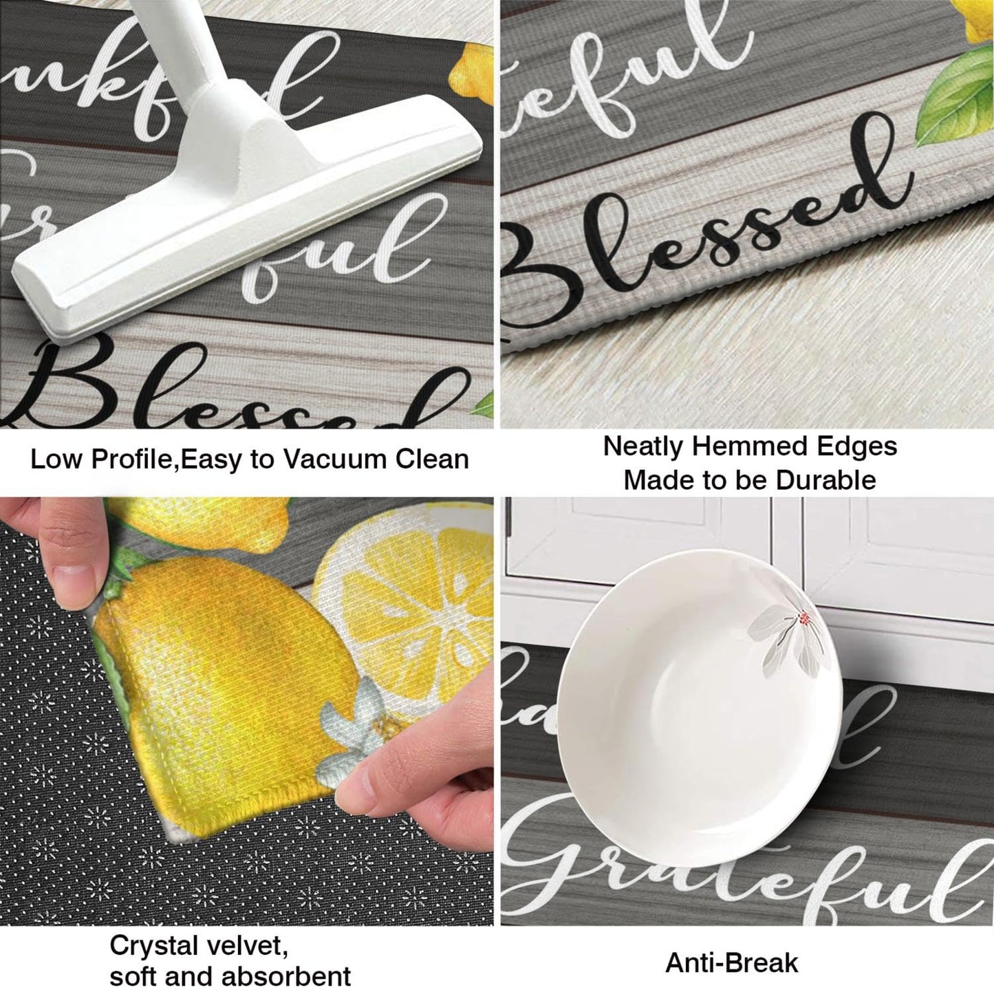 Ghroiep 2 Piece Lemon Kitchen Decor Rugs Set, Farmhouse Country Kitchen Rugs and Mats Non Skid Washable Absorbent Microfiber Kitchen Accessories Decoration Floor Mats 17"x47"+17"x30"