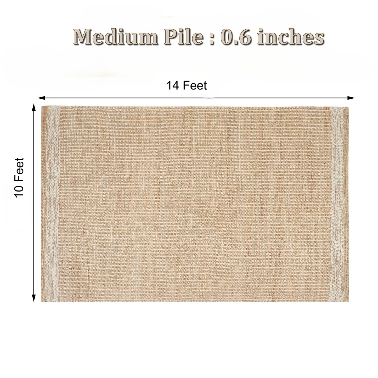 RUSVILLA 10x14 feet Natural Jute & Wool Area Rug,– Handwoven Mini Check Natural Fiber Rug with 4" Border, Neutral Boho Farmhouse Rug for Living Room,Dining Room,Bedroom | 0.6" Pile (10' x 14')
