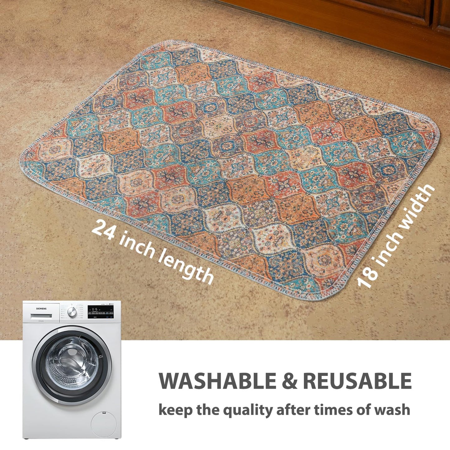 nunubaby Washable Pee Pads for Dogs, Stylish, Non-Slip and Leak-Proof Pee Mat. Ultra-Absorbent Reusable Potty pad for Crates and Floors.(Cream/Multi, 18" x24" )