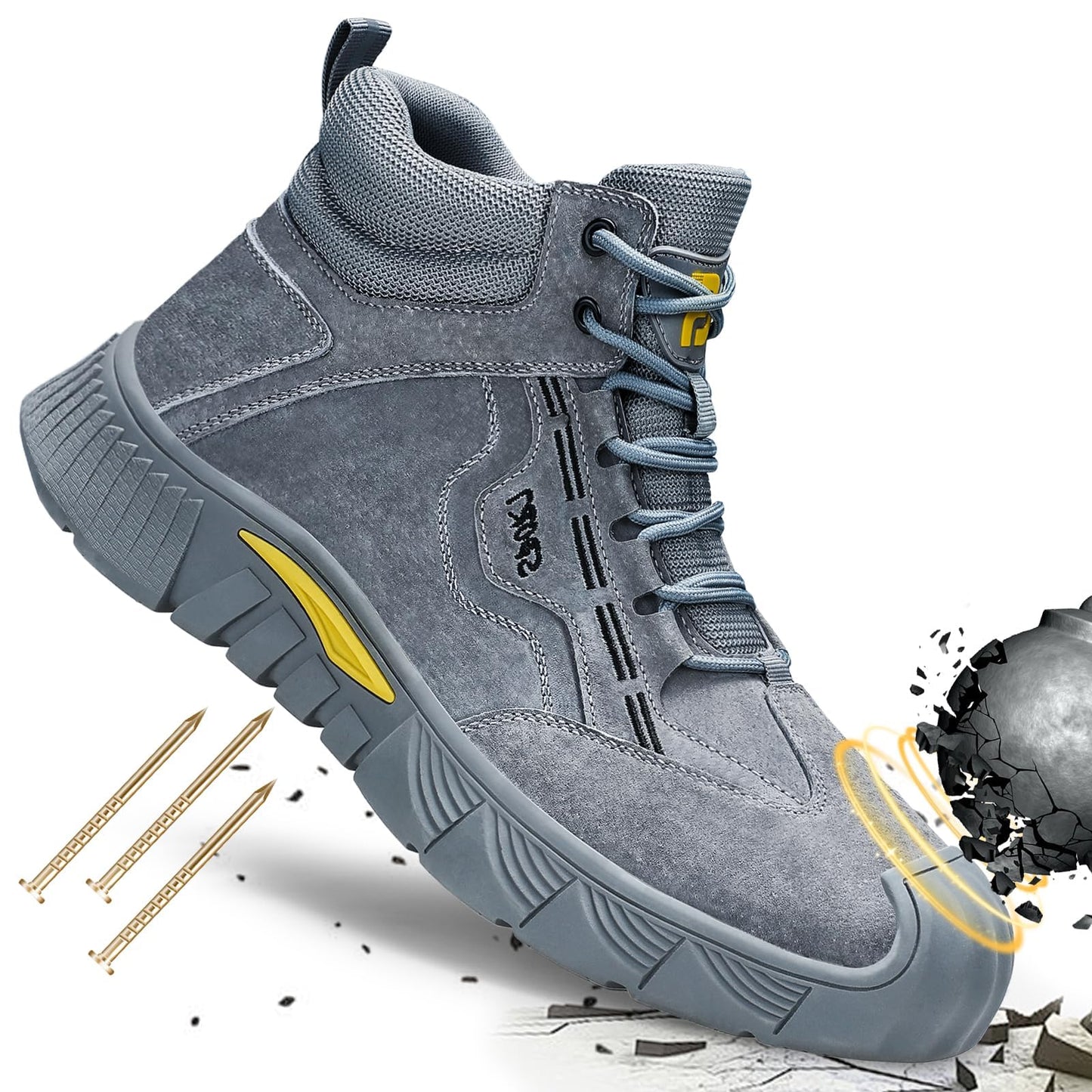 Work Boots for Men Women Lightweight Steel Toe Boots Comfortable High Top Safety Shoes Indestructible Construction Boot for Men Work Shoes Grey