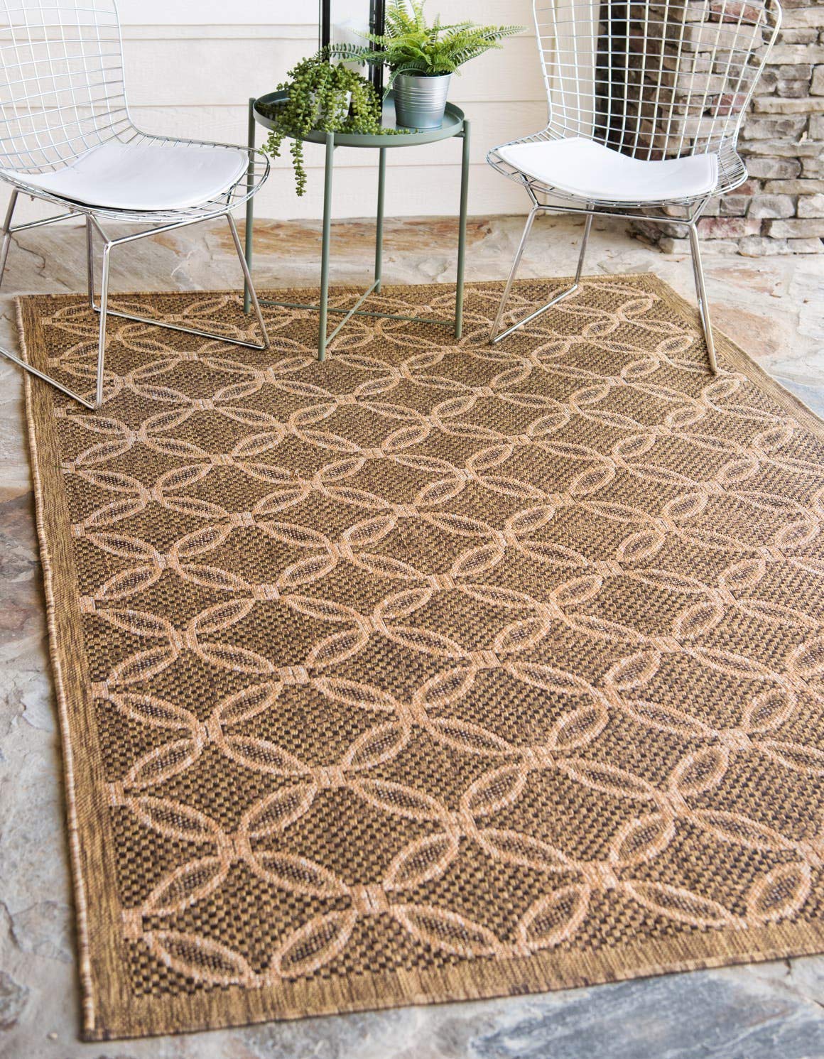 Unique Loom Outdoor Trellis Collection Area Rug - Spiral (3' 3" x 5' 1" Rectangle, Light Brown/ Brown)