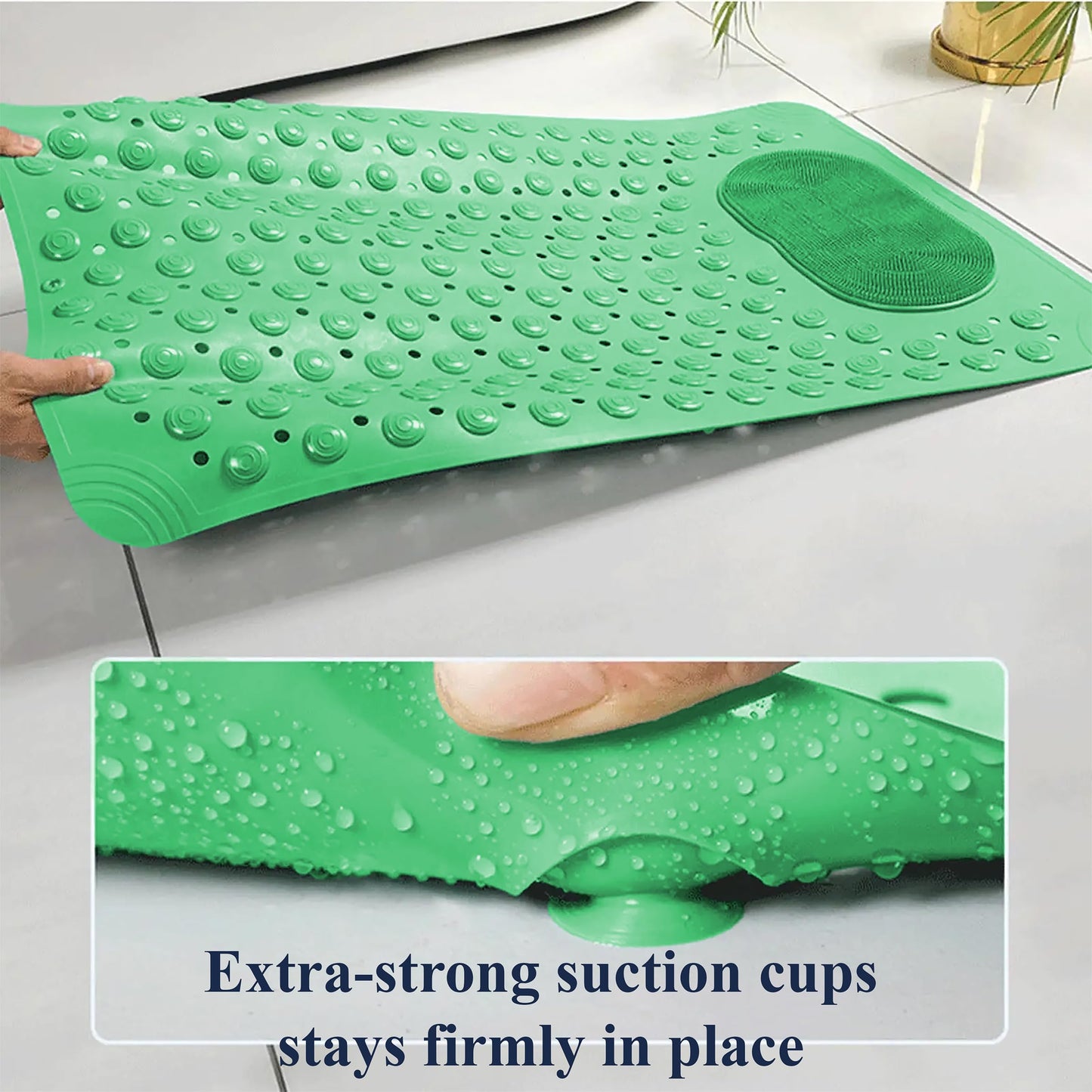 Bath Mat for Tub and Shower – Anti-Slip with Suction Cups, Exfoliating Foot Scrubber, Drain Holes & Massage Points – PVC, 19.7” x 31.5” – Non-Slip Mat for Seniors, Families, Spa Use