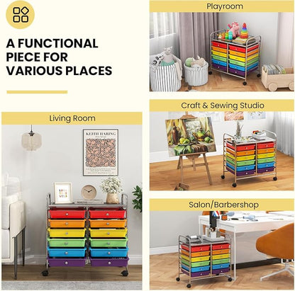Giantex 12 Drawers Rolling Cart, Mobile Storage Drawer Cart, Classroom Organizer Cart for Office School Supplies Tools Scrapbook Paper Craft Small Printer, Utility Cart on Wheels, Multicolor