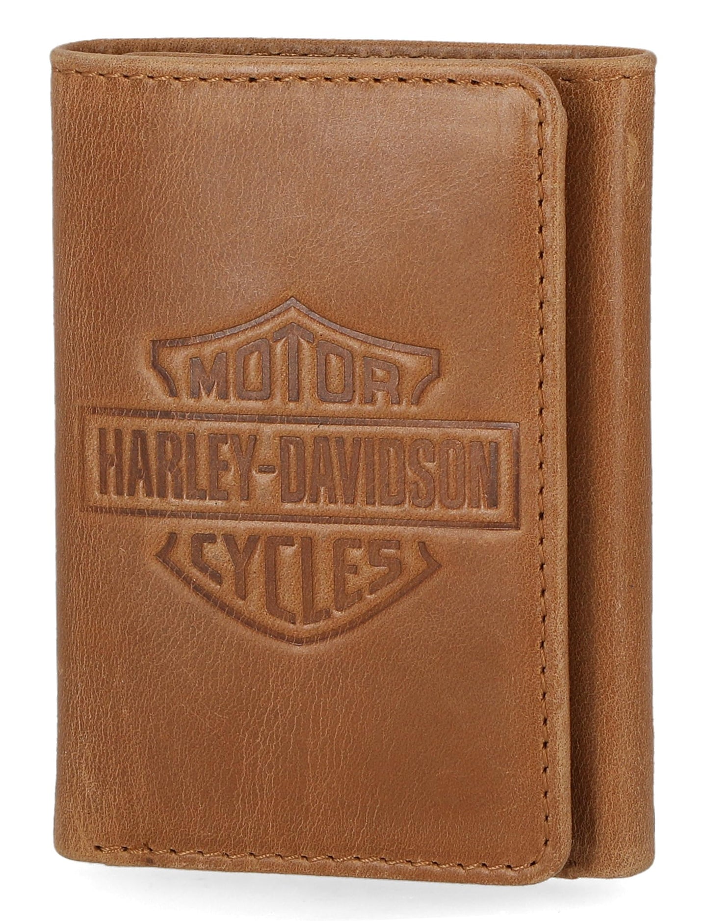 Harley-Davidson Men's Genuine Leather Rfid Blocking Trifold Wallet, Cognac (Indo), Standard