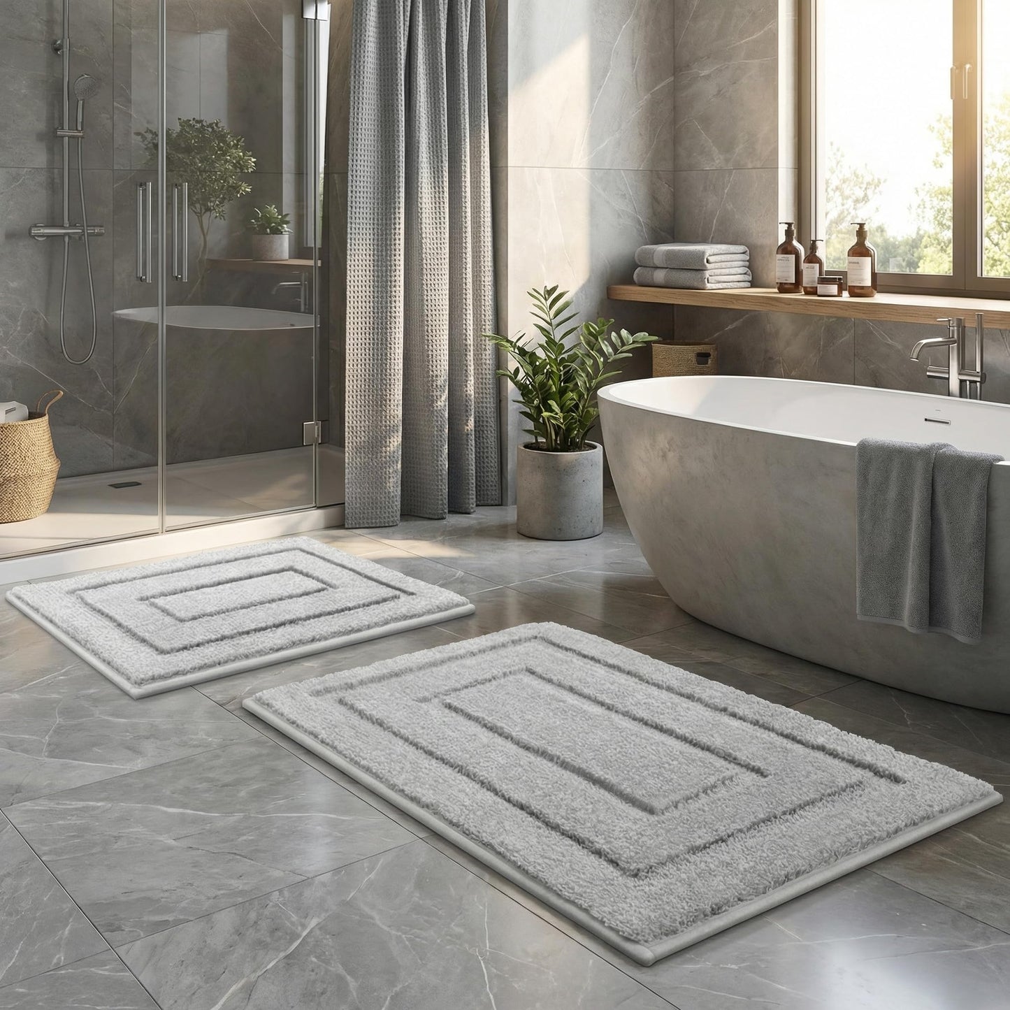 GRANNY SAYS Bathroom Rugs Sets 2 Piece,Soft Bath Mats for Bathroom, Bath Rugs Non Slip Washable, Absorbent Bath Rug for Tub, Shower and Toilet (Gray, 20" x 32" + 16" x 24")
