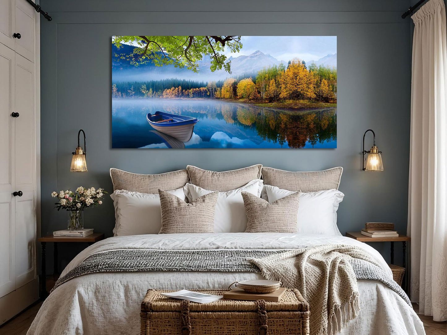 Arjun Tree Wall Art Canvas for Living Room Blue Tree of Life Nature Teal Abstract Textured Painting Picture Modern Panoramic Landscape Artwork Framed Bedroom Home Office Decor, Large Size 40"x20"