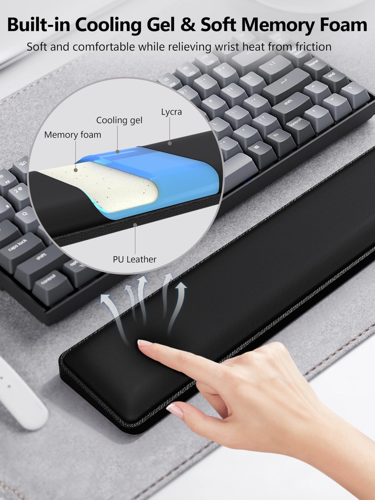TopMade Keyboard Wrist Rest, Cooling Gel & Upgrade Soft Memory Foam Design Wrist Support for Keyboard, Full-Size Keyboard Hand Rest Pad, Ergonomic Palm Rest for for Long Hours of Work, Gaming, Black