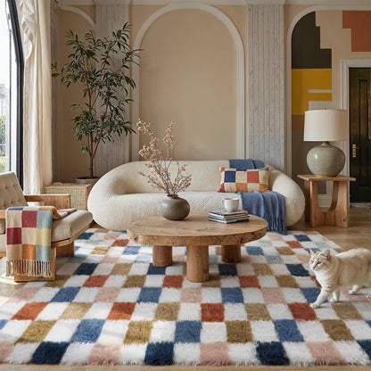 PureCozy Checkered Rug 6x9 for Living Room, Modern Rainbown Shag Rug Washable Non-Slip Large Area Rug Super Soft Indoor Fuzzy Carpet Fluffy Rugs for Bedroom Home Aesthetic Decor