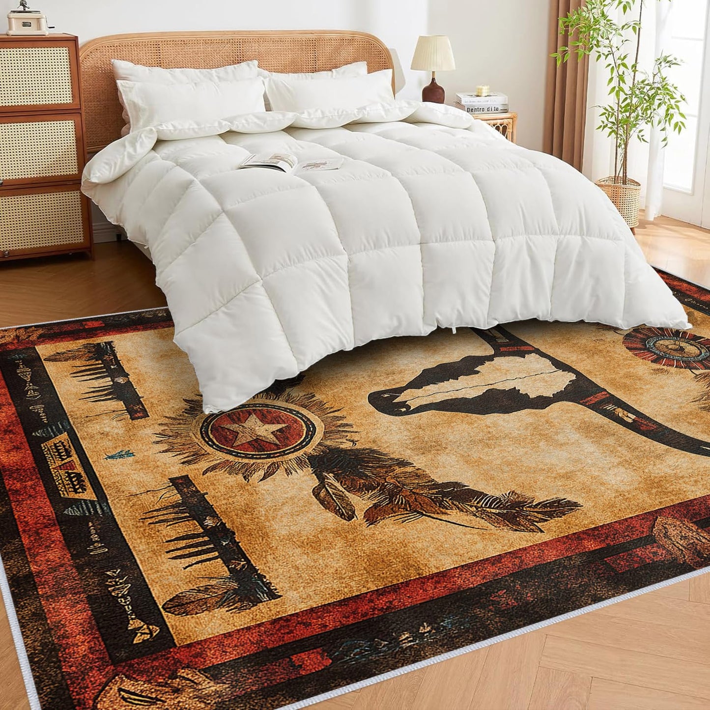 Western Area Rug Southwestern Cow Washable 5x7 Navajo Tribal Rugs for Living Room Bedroom Cowboy Rustic Non-Slip Soft Floor Large Carpet for Office Entryway Bathroom
