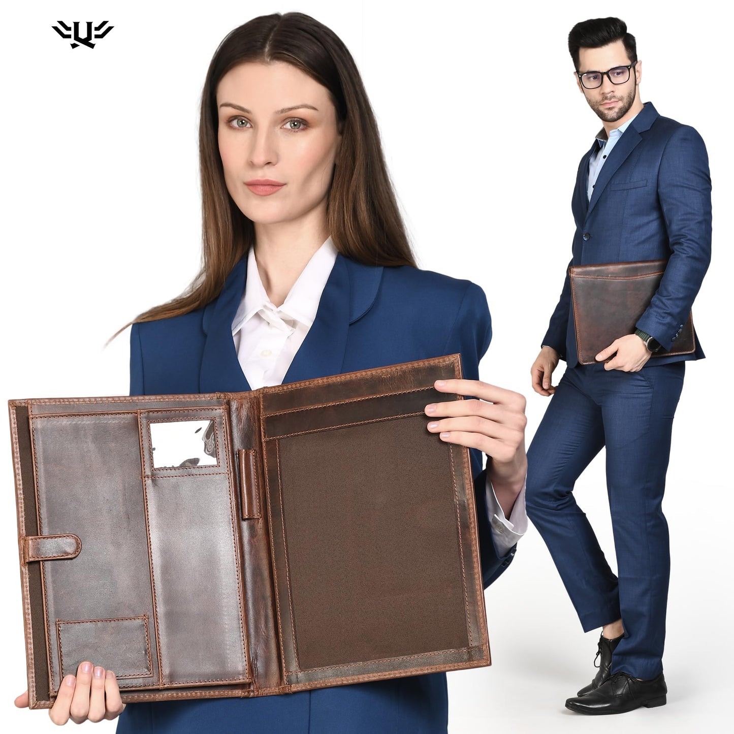 Leather Portfolio Binder, Professional Organizer Padfolio – Resume Folder, Business Card & Document Holder, Portfolios for Men & Women, Office & Business Supplies | (Medium - Brown)