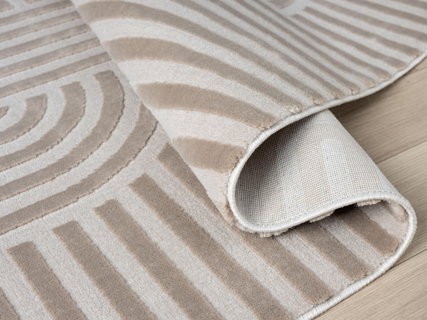 RUGGERRUGS Annabel Modern Geometric Area Rug for Living Room, 4x6 Contemporary Arched Linear Beige Neutral Rug, Stain Resistant Non-Shedding Carpet for Bedroom, Dining Room or Kitchen (4' x 6', Beige)