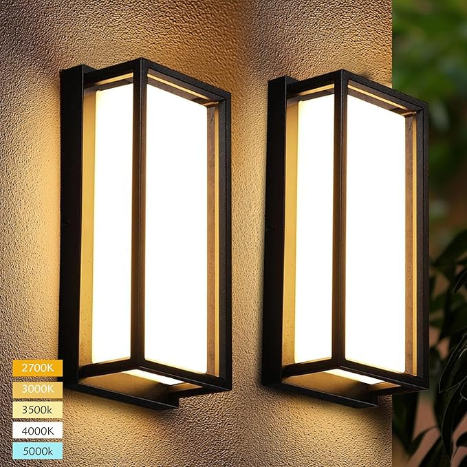 Dimmable Modern Outdoor Wall Light Fixtures, 1400LM Waterproof Porch Lights Outdoor Wall Sconce, 2700K-5000K 5 Color Temperature Exterior Lighting Fixtures for House