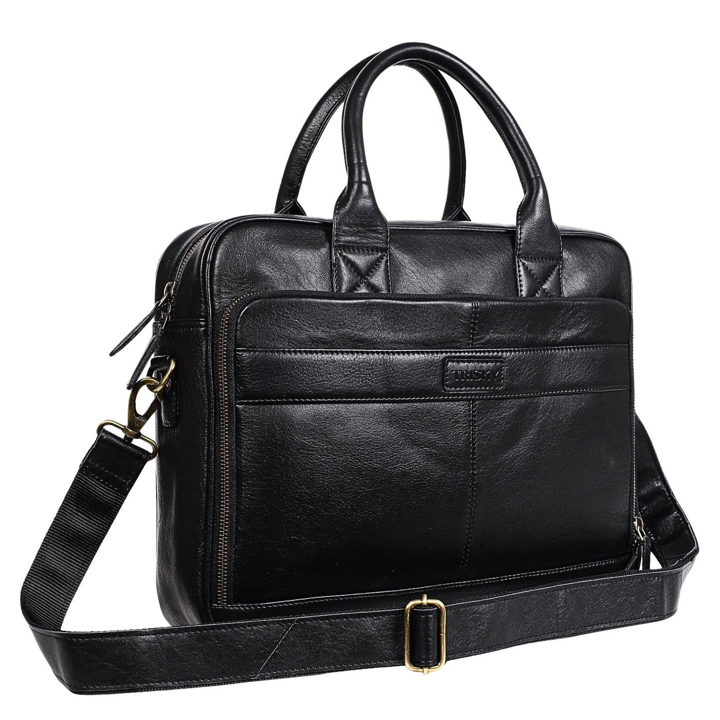 TRISKY Leather Laptop Bag For Men And Women - 16-inch Messenger Bag for Women Crossbody For Office Business Travel - Black Leather Briefcase for Men - Black