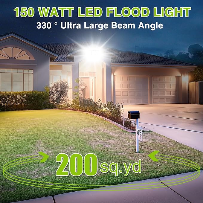 2 Pack LED Flood Lights Outdoor, STASUN 150W 15000lm 6000K Daylight White IP66 Waterproof, Commercial Parking Lot Lights, 3 Heads for Yard Street Stadium Outdoor Area Floodlight Bright Security Lights
