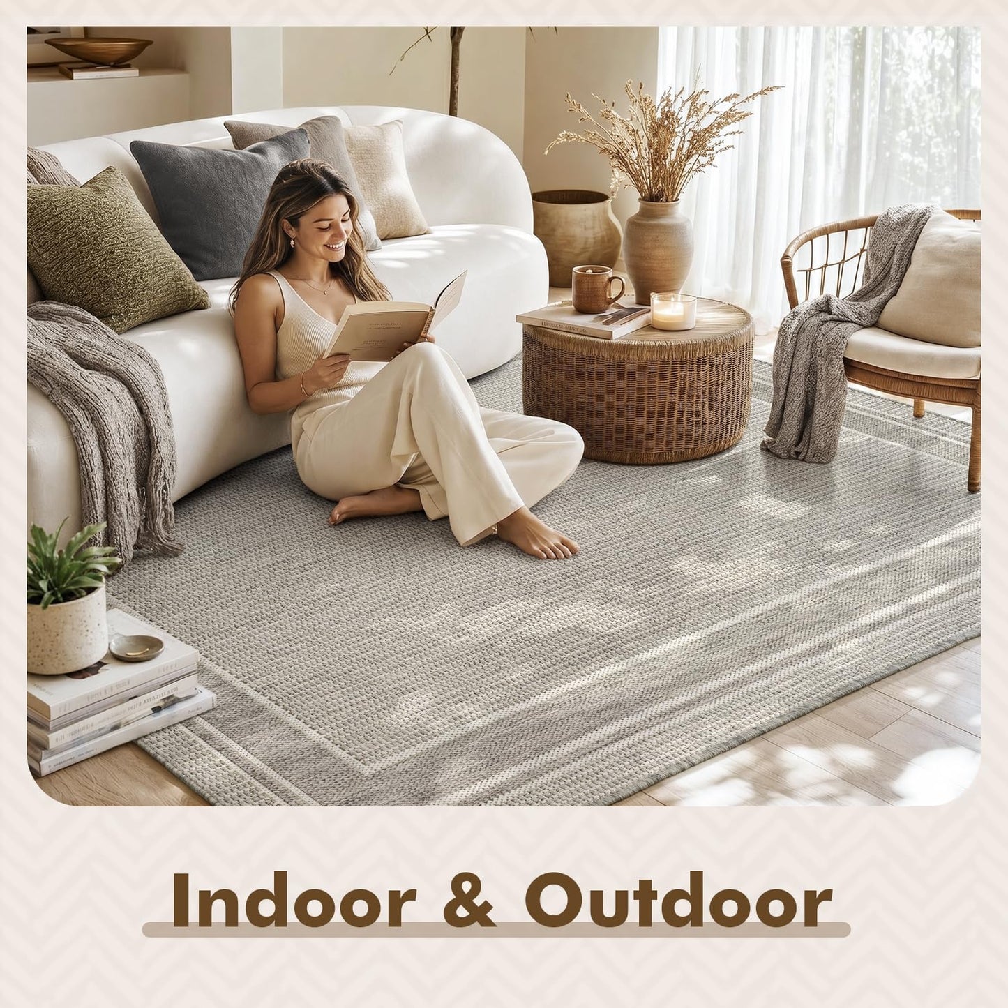 MontVoo-Outdoor Rug-Patio Rug 5x7 ft Polypropylene Indoor Outdoor Rugs Outdoor Carpet for Patio Deck Balcony Porch, Textured Weave, Durable for High Traffic, Fade-Resistant, Modern Silver Grey