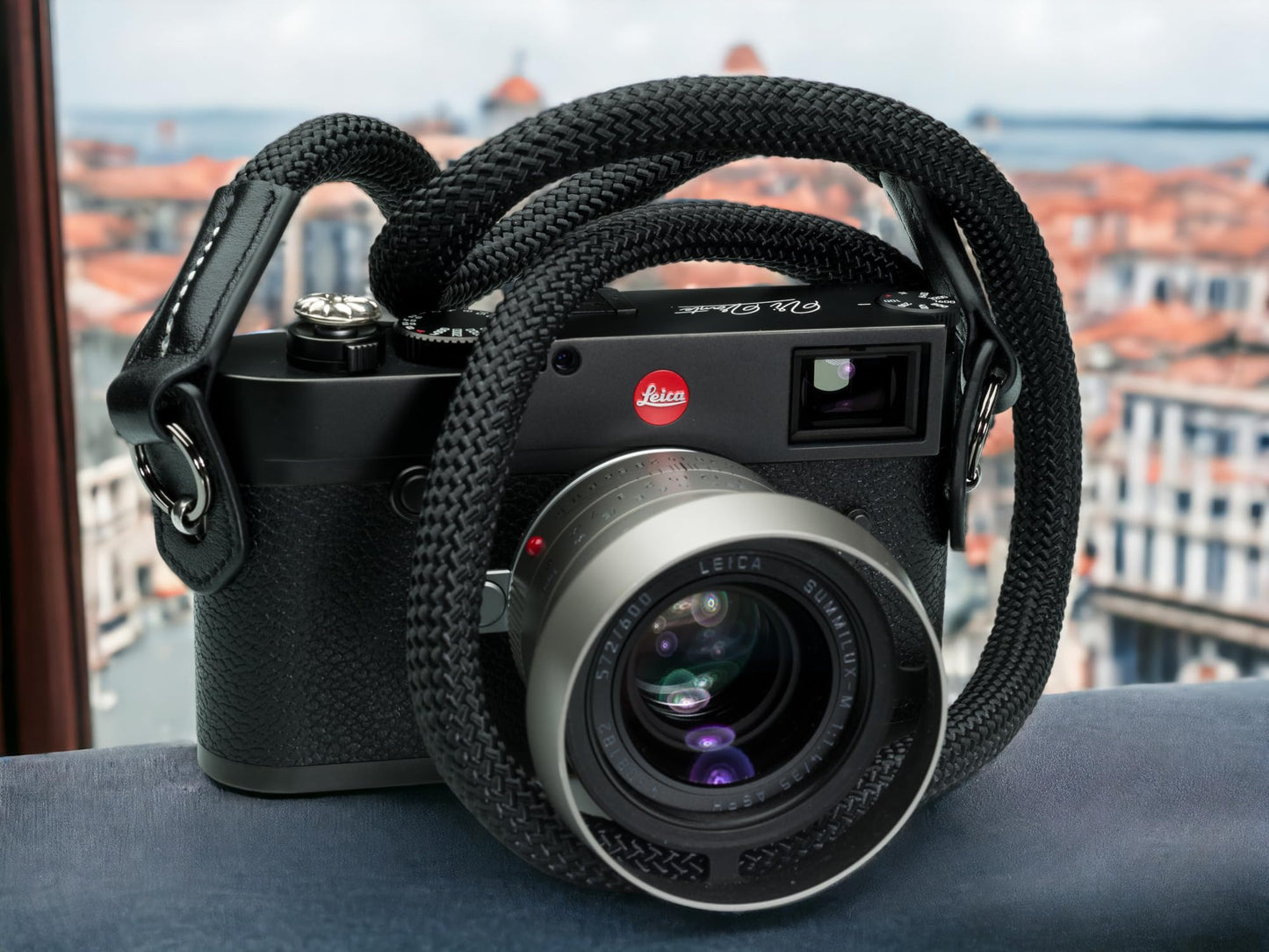 Vi Vante Sheetline Black Rope Camera Strap w/Nappa Leather Ends FINAL CLOSEOUT (Black w/White Stitching)