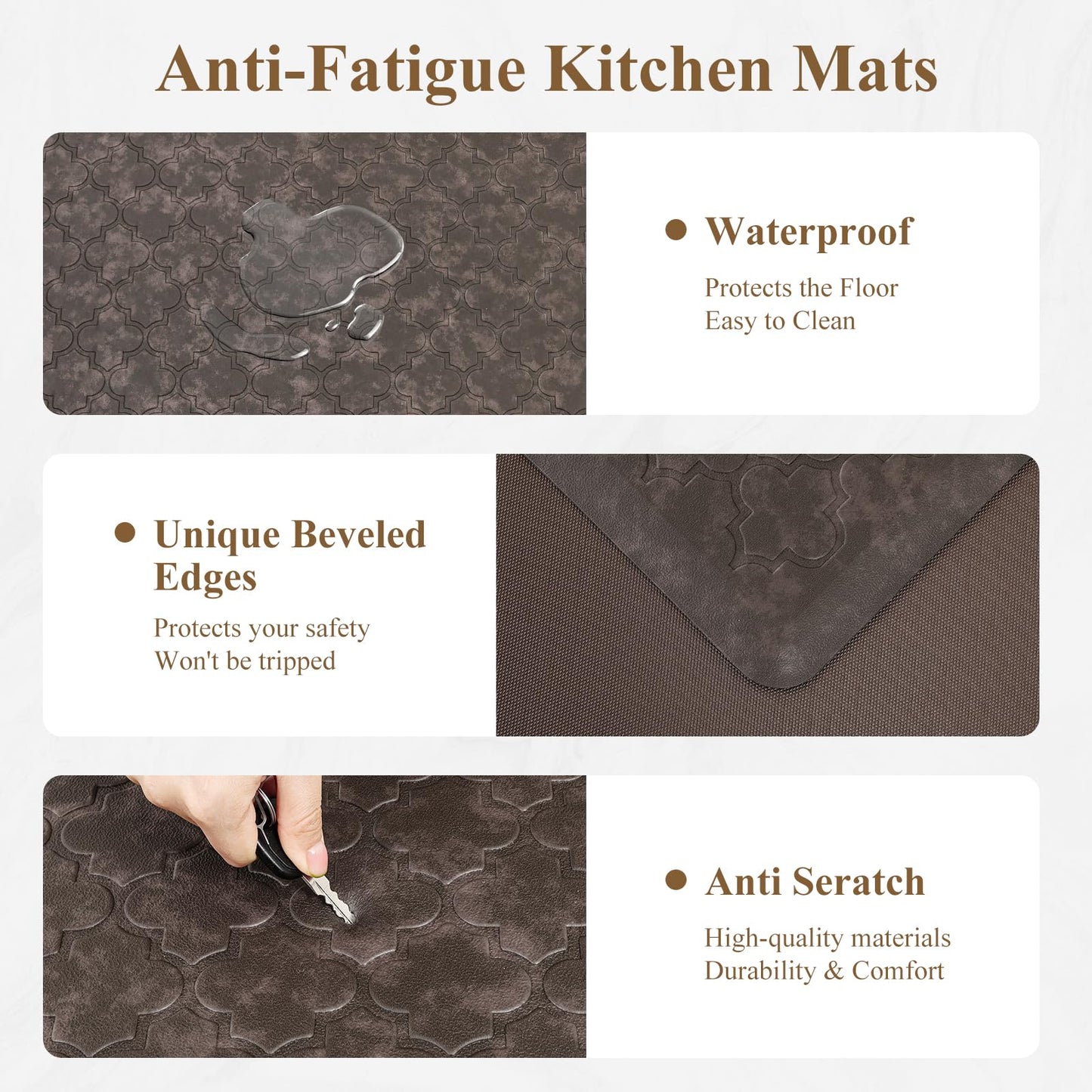 HEBE Kitchen Mat Cushioned Anti Fatigue Comfort Floor Mat Oversized 20"x60" Waterproof Non Slip Kitchen Rug Runner Laundry Room Rug Floor Carpet Heavy Duty Comfort Standing Mat Pads, Brown