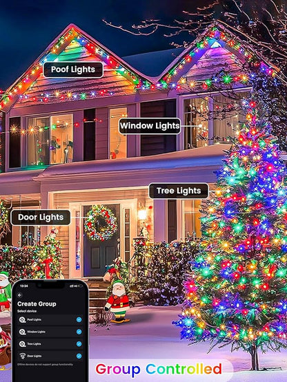 Smart Color Changing Christmas Lights with Remote & APP Control, 76FT 200LED Waterproof RGB Music Sync Holiday Twinkle Lights with Timer & Dimmable for Indoor Outdoor Wedding Party Christmas Decor