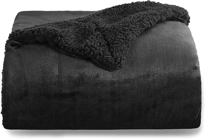 Bedsure GentleSoft Sherpa Fleece Throw Blanket Twin Size for Couch - Thick and Warm Throw for Men, Soft Fuzzy Plush Twin Blanket for Winter, Black, 60x80 Inches