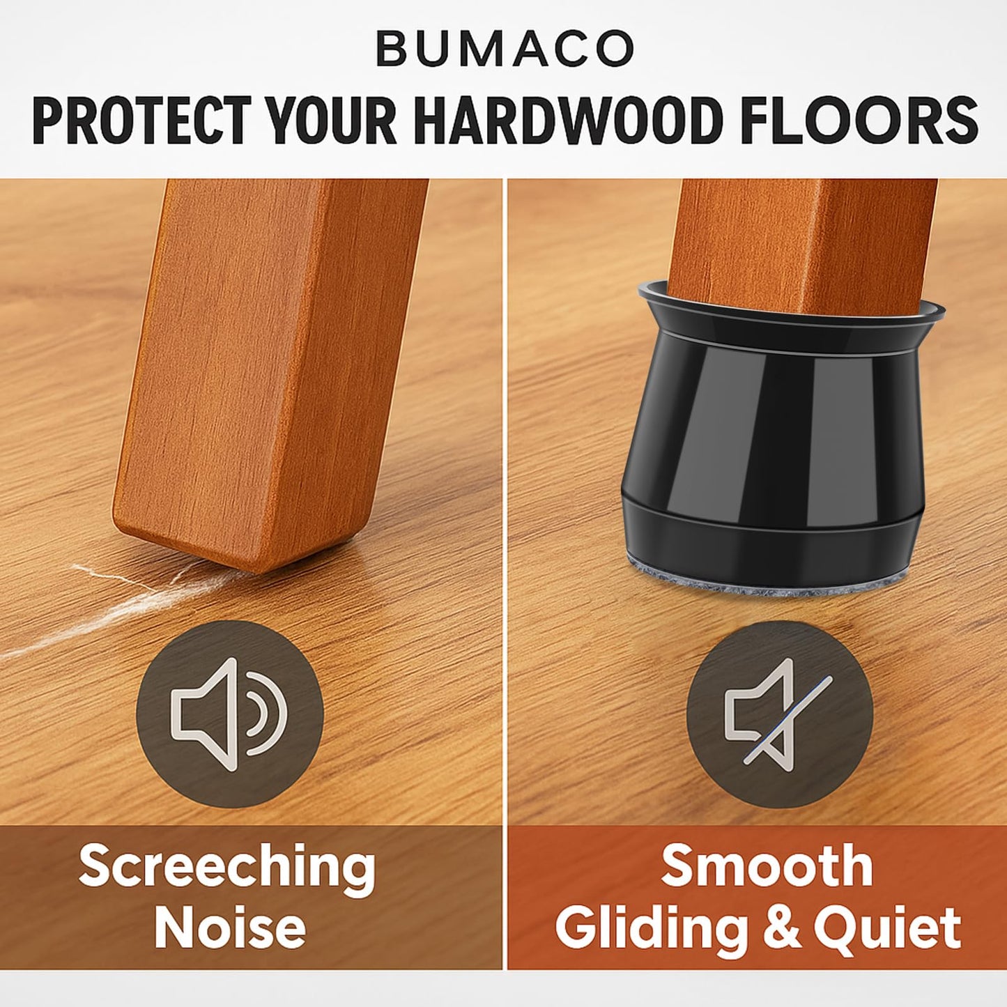 BUMACO Chair Leg Floor Protectors Chair Leg Protectors for Hardwood Floors Silicone Pads Covers to Protect Floors Black-40 Pcs Universal L (1-5/16" to 2")
