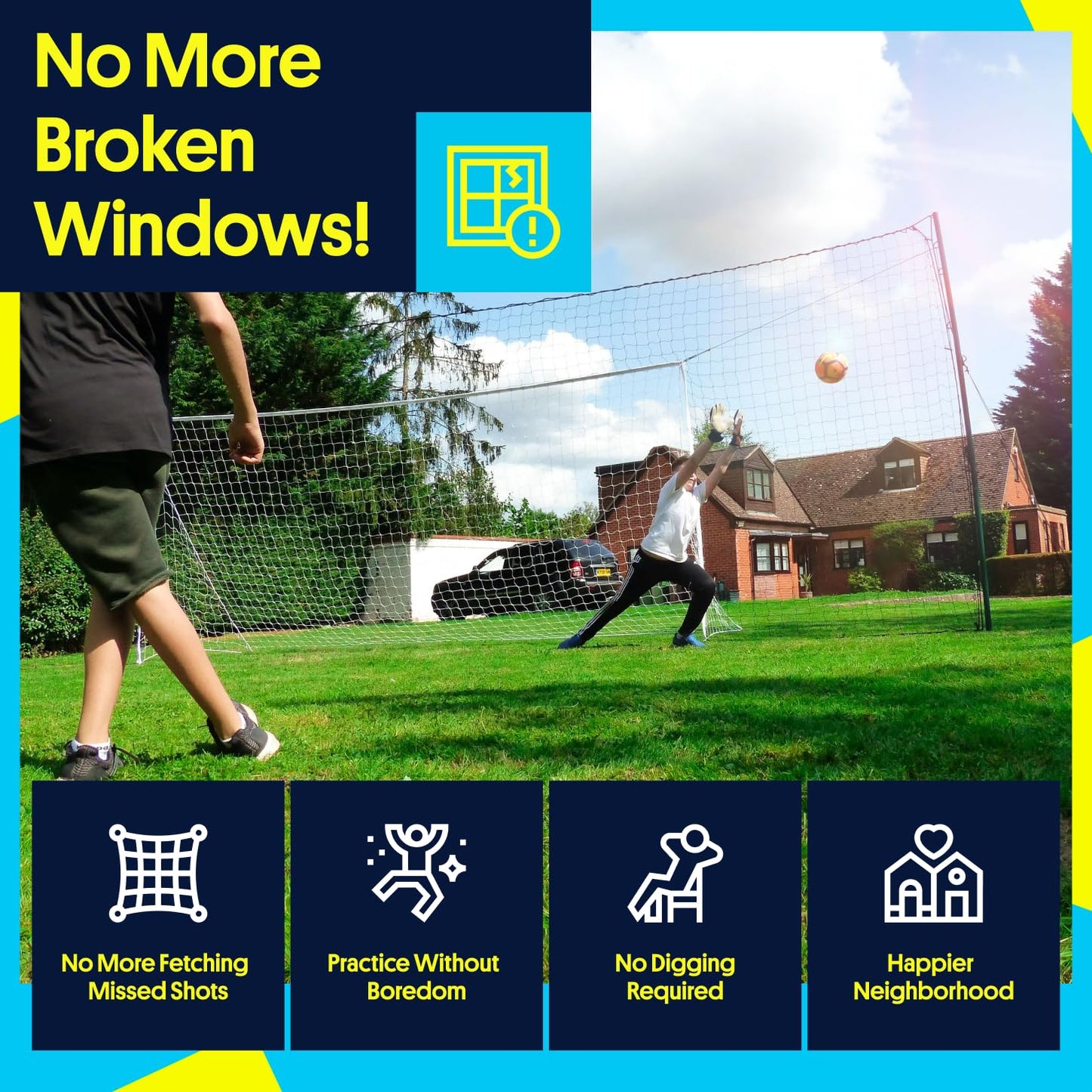 Open Goaaal Soccer Goals & Soccer Backstop Net with Rebounder - All-in-One Backyard Net, Large Size - Sports & Outdoors Soccer Goal for Volley, Passing, Solo Training - Outdoor Kids Play Equipment
