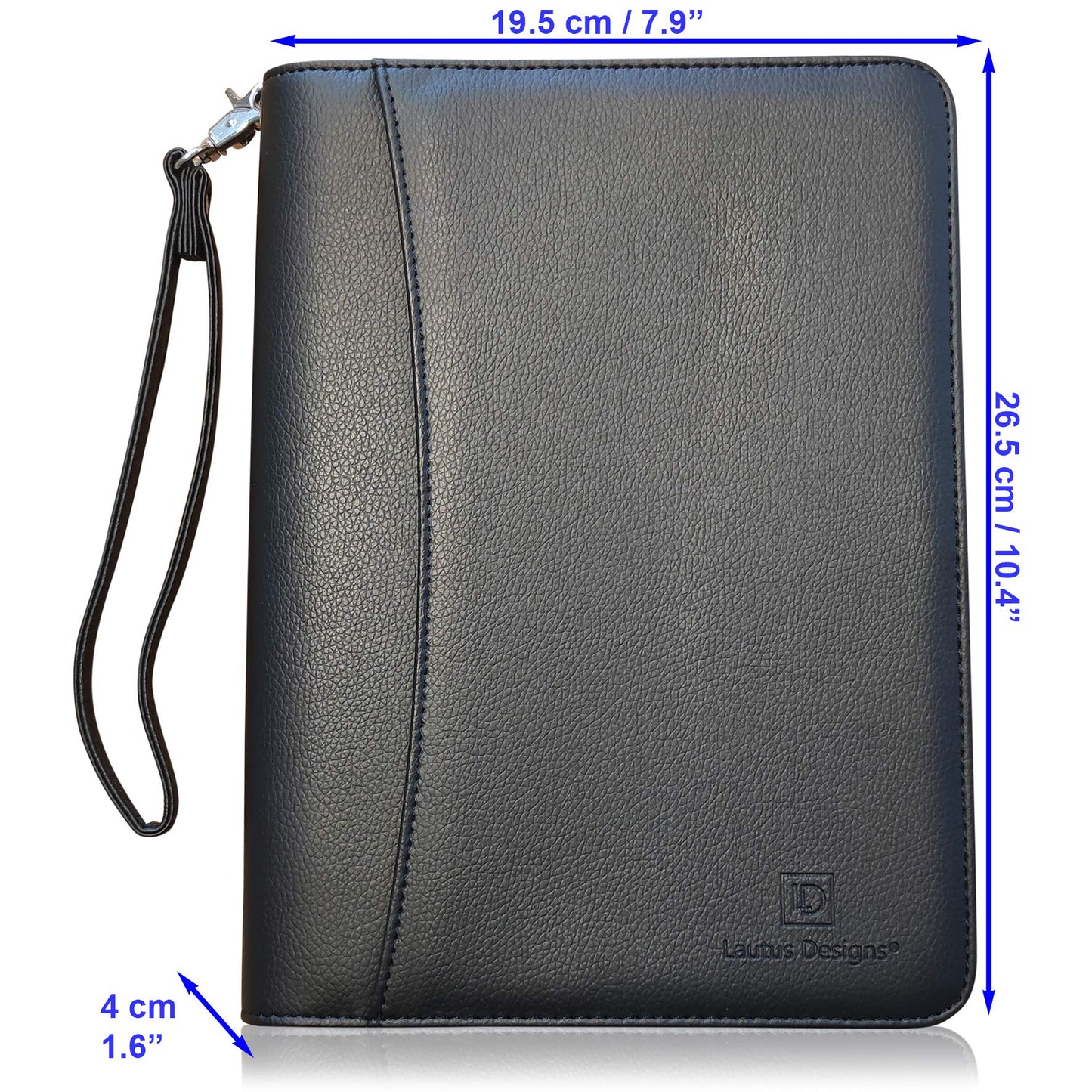 Zippered Portfolio Binder with Junior Legal 5x8 Notepad - Matt Black PU Faux Leather Business Padfolio Organizer Folder with 8 Inch Tablet Sleeve & Gift Box by Lautus Designs