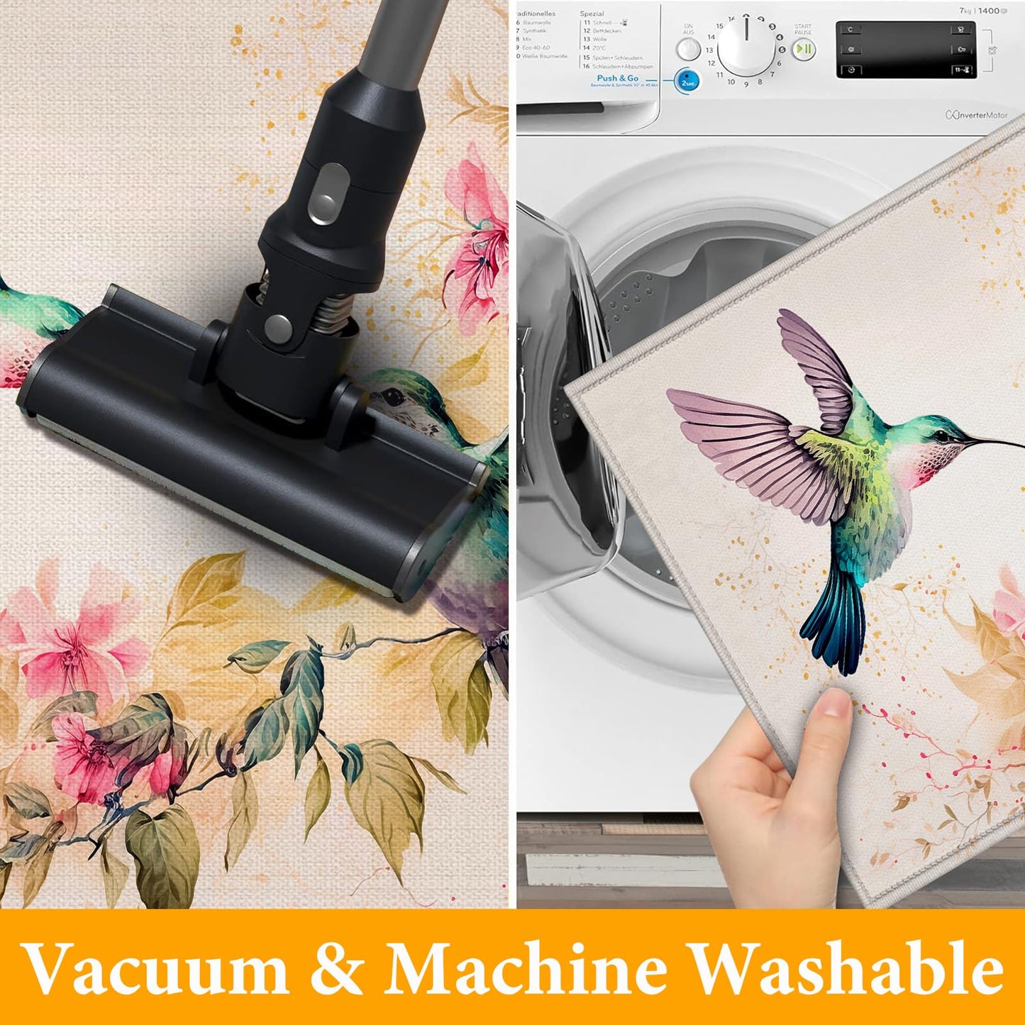 Hummingbirds Flowers Indoor Door Mat - Absorbent, Anti-Slip Low Profile Doormat for Entryway 17"x29.5"