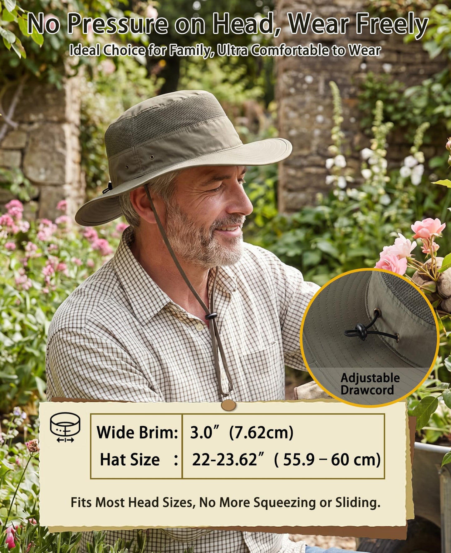 Home Prefer Men's Sun Hat UPF 50+ Wide Brim Bucket Hat Windproof Fishing Hats (Light Army Green)