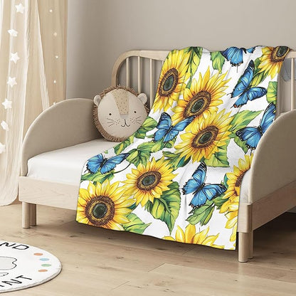 Sunflower Garden Blanket Gfits for Women Men Kids Butterflies Throw Blankets Soft Lightweight for Home Decor Couch Bed Sofa 50x60 Inches