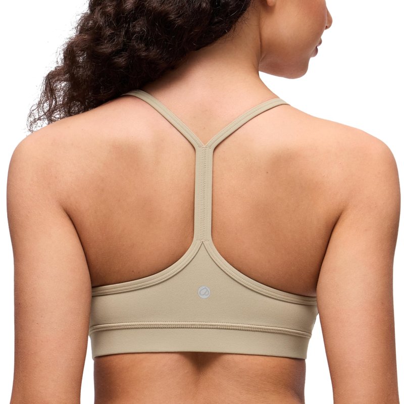 CRZ YOGA Butterluxe Y Back Sports Bras for Women - Padded Racerback Low Impact Spaghetti Thin Strap Workout Yoga Top Oak Small