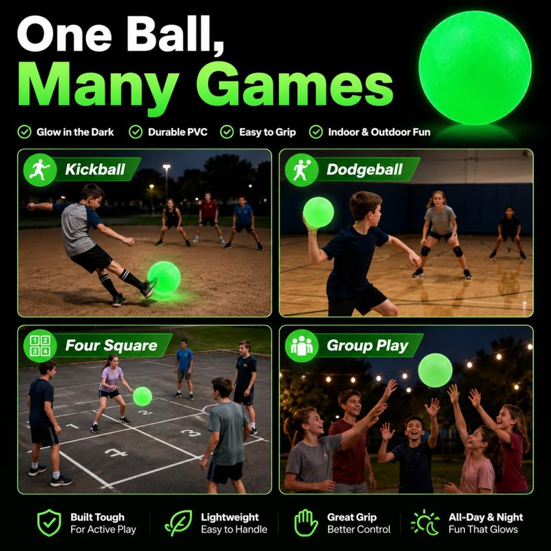 Hiboom 6 Pack Glow in The Dark Kickballs, 10 Inch Light Up Playground Dodgeballs with Pump, No Battery Needed Bouncy Balls for Backyard School and Outdoor Night Activities