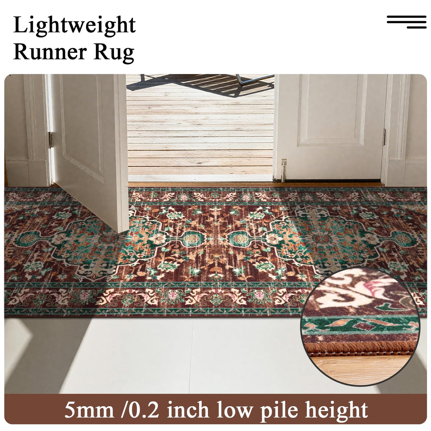U'Artlines 3' x 14' Boho Hallway Runner Rug, Rust Non Slip Washable Vintage Farmhouse Accent Rug Carpet for Kitchen Entryway Laundry and Living Room (Rust＆Teal)