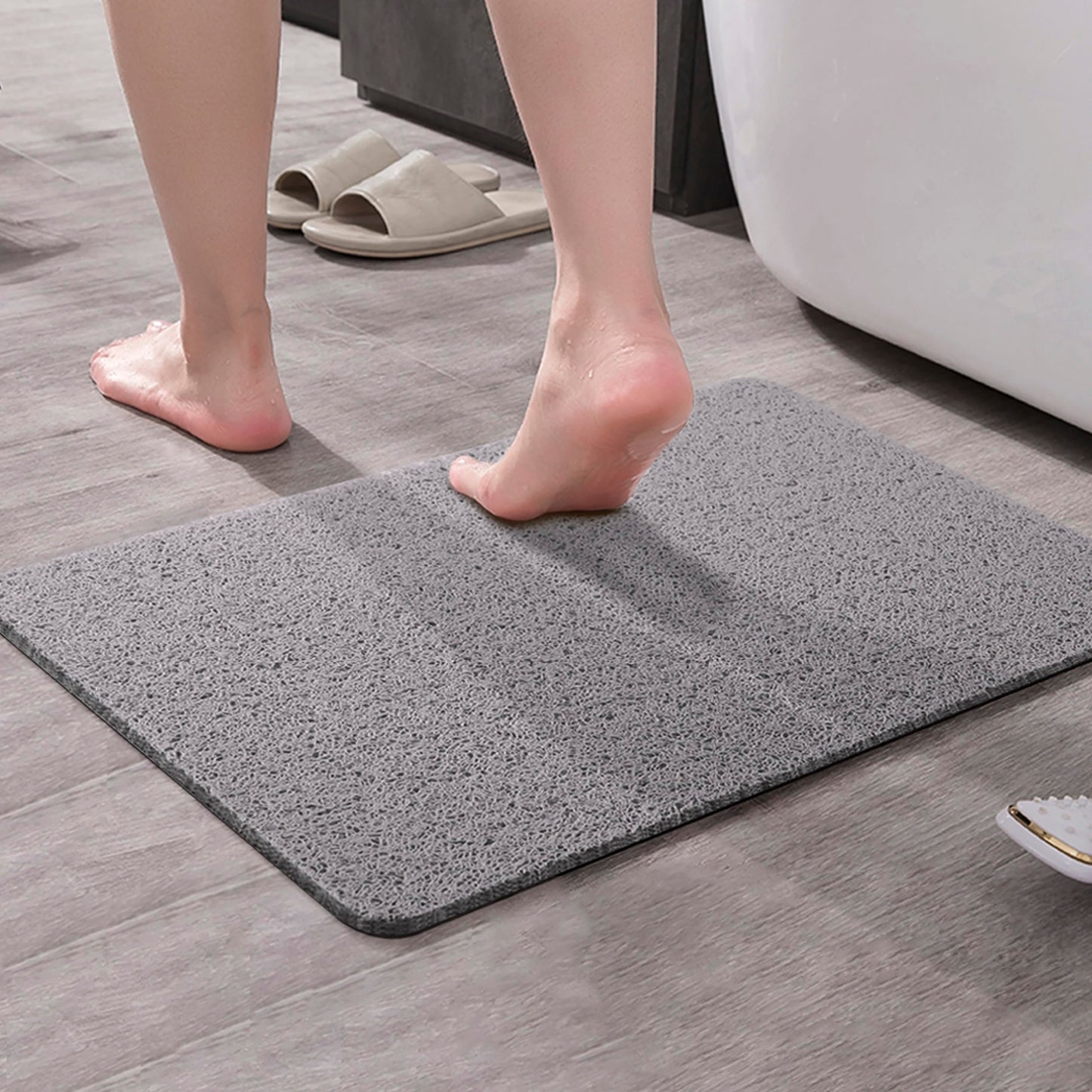 Asvin Soft Textured Bath, Shower, Tub Mat, 24x16 Inch Rectangular, Phthalate Free, Non Slip Comfort Bathtub Mats with Drain, PVC Loofah Bathroom Mat for Wet Areas, Quick Drying, Grey