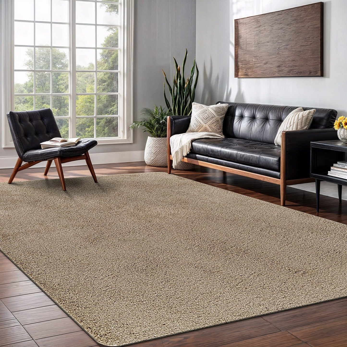 Area Rug 3x5 Beige Washable Indoor Rug Ultra Plus 0.75 in Thick Pile Solid Non Slip Easy to Clean Non Shedding Indoor for Living Room Bedroom Kitchen Dining Room or Hallway (3 X 5 Beige)